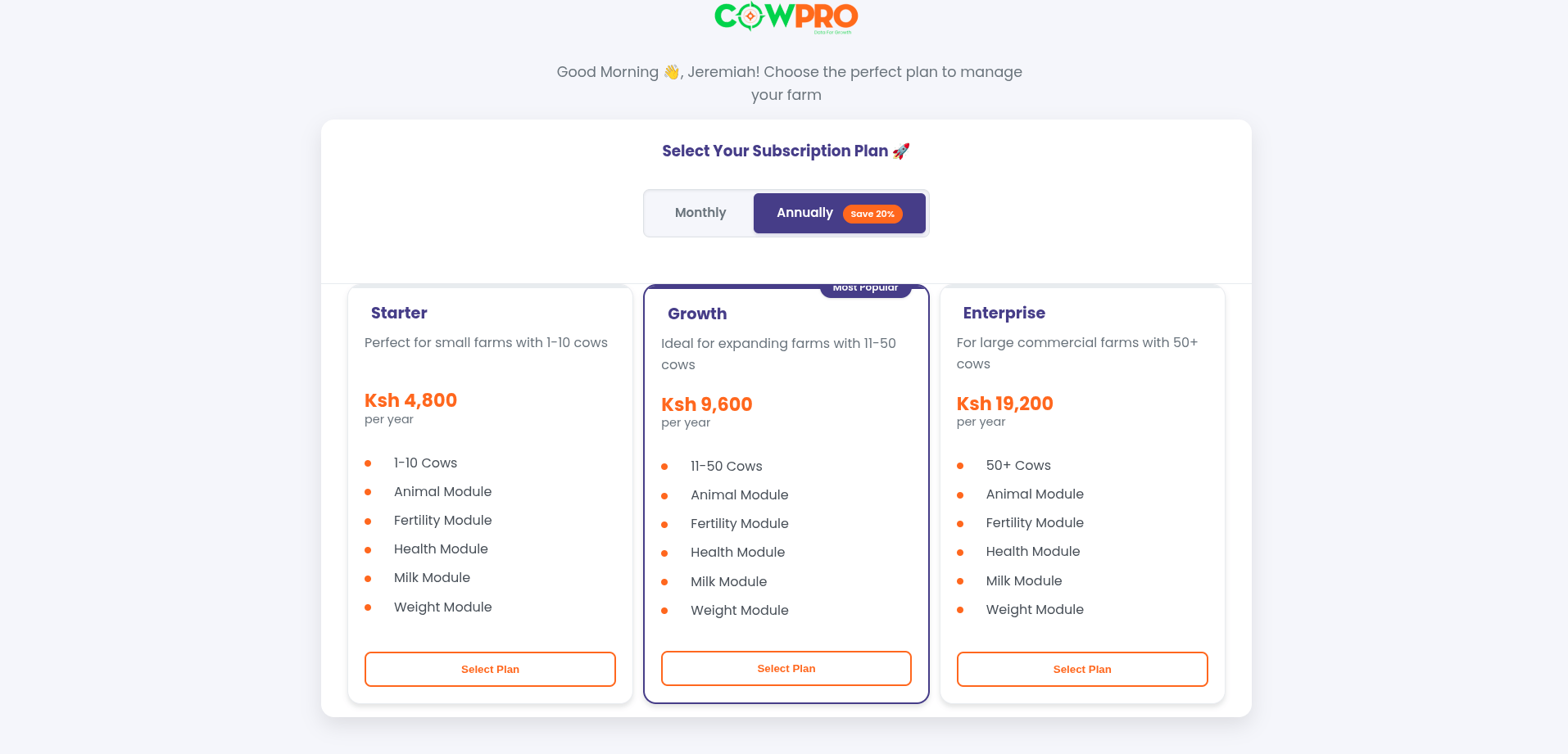CowPro Subscription Plans