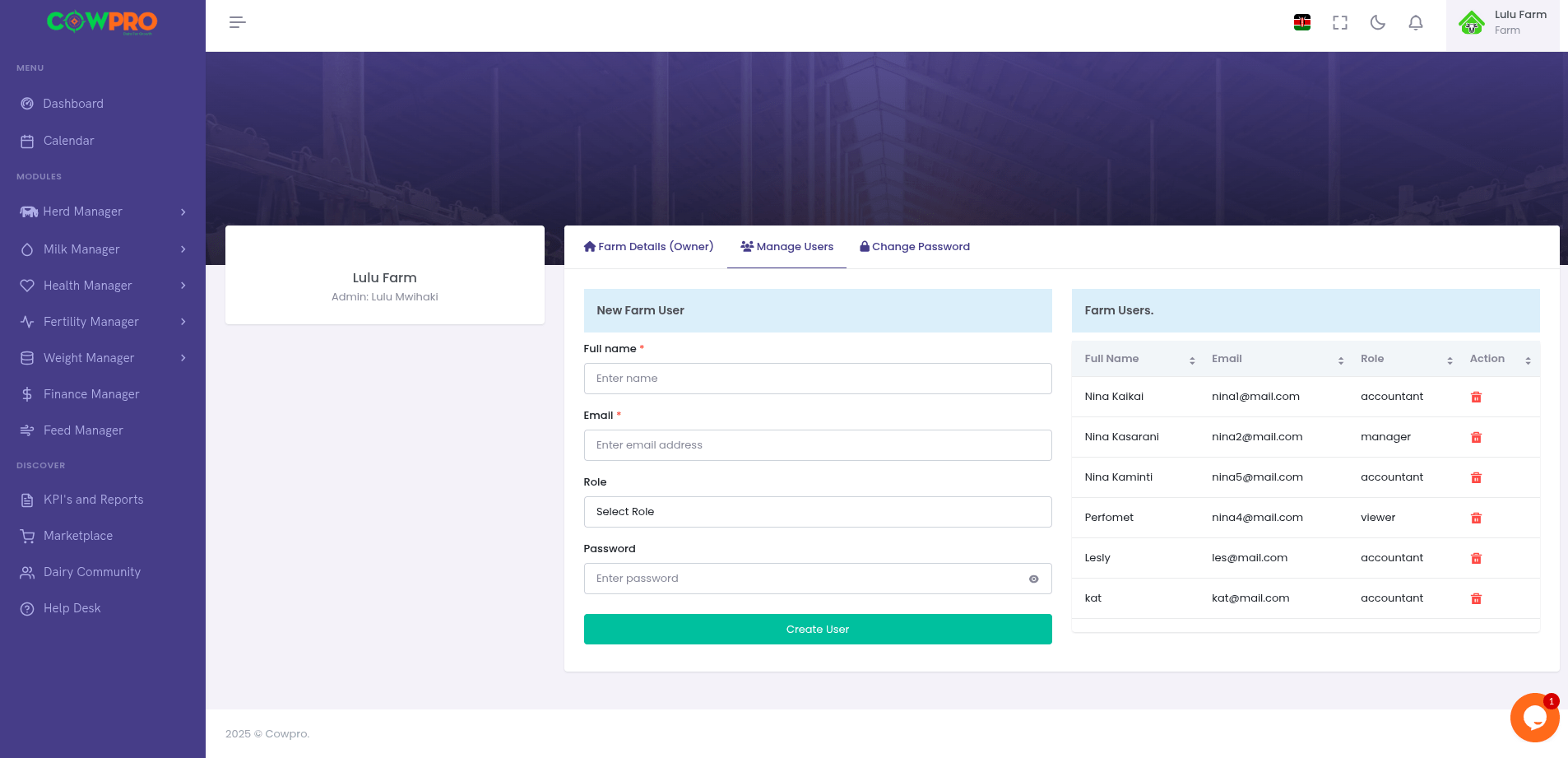 CowPro User Management